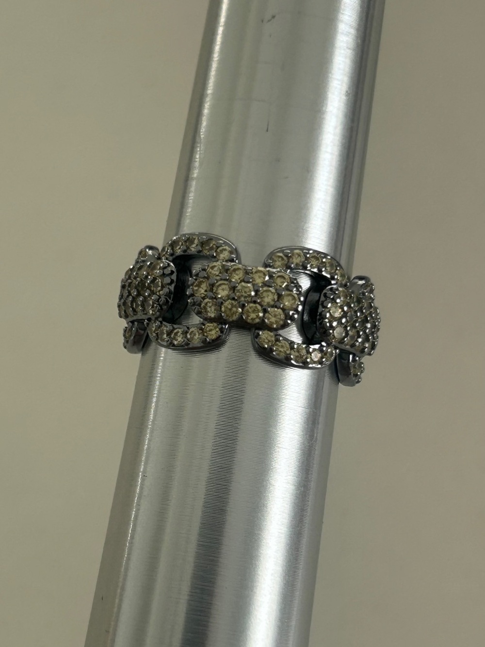 Bomb Party Gun Metal Silver-Tone Pave Link Ring Crystals Size 8.5